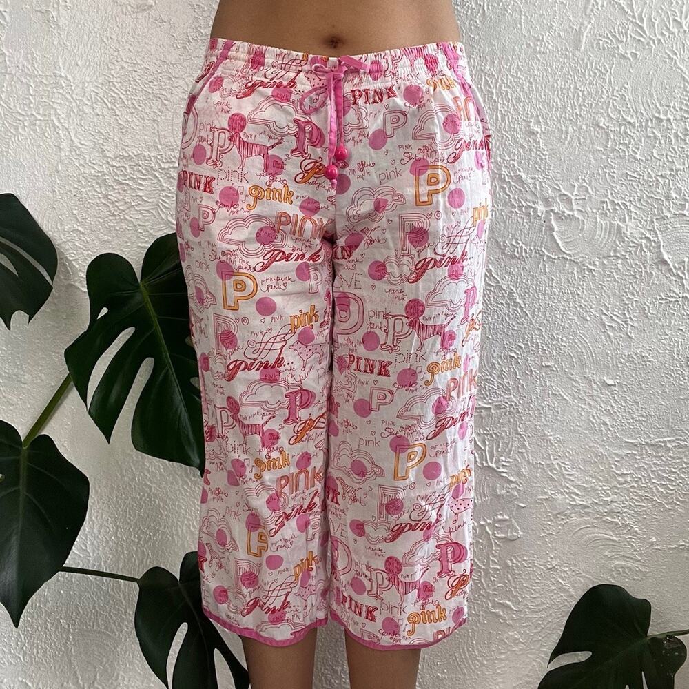 Victoria's Secret Black Pink White Dog Pajama Bottom Lounge Spellout Pants Xs